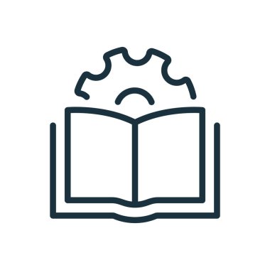 Kullanıcı Elle Belge Satır Simgesi. Teknik Rehber Kitap Doğrusal Piktogram. Müşteri rehberi, teknik belge. Açık Kitap ve Vites Taslağı Simgesi. Düzenlenebilir Vuruş. İzole Vektör İllüstrasyonu