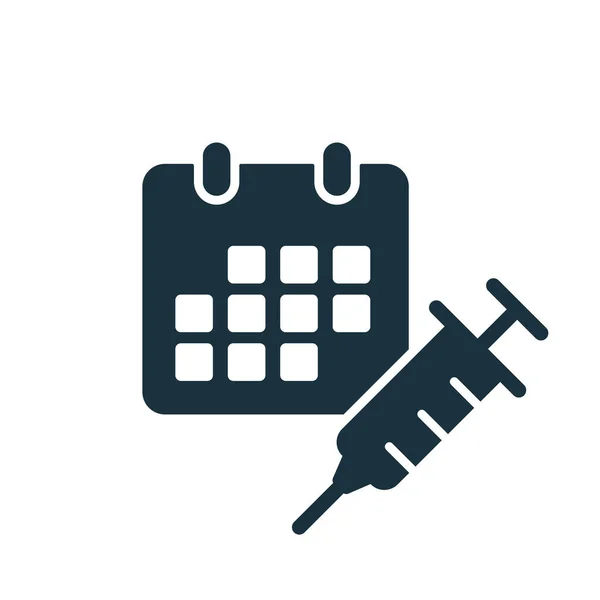 Tijd om Silhouette icoon te vaccineren. Kalender met spuit. Vaccin tegen influenza, mazelen, covid of coronavirus. Vaccinatie tegen het Coronavirus. Vectorillustratie — Stockvector