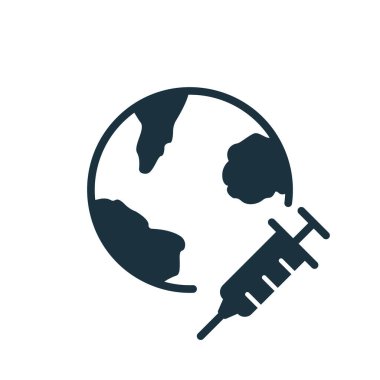 Global Vaccination Against Coronavirus Silhouette icon. Vaccine to control Pandemic. The Vaccine Protect the earth from Covid-19. Worldwide distribution of Vaccine. Vector illustration