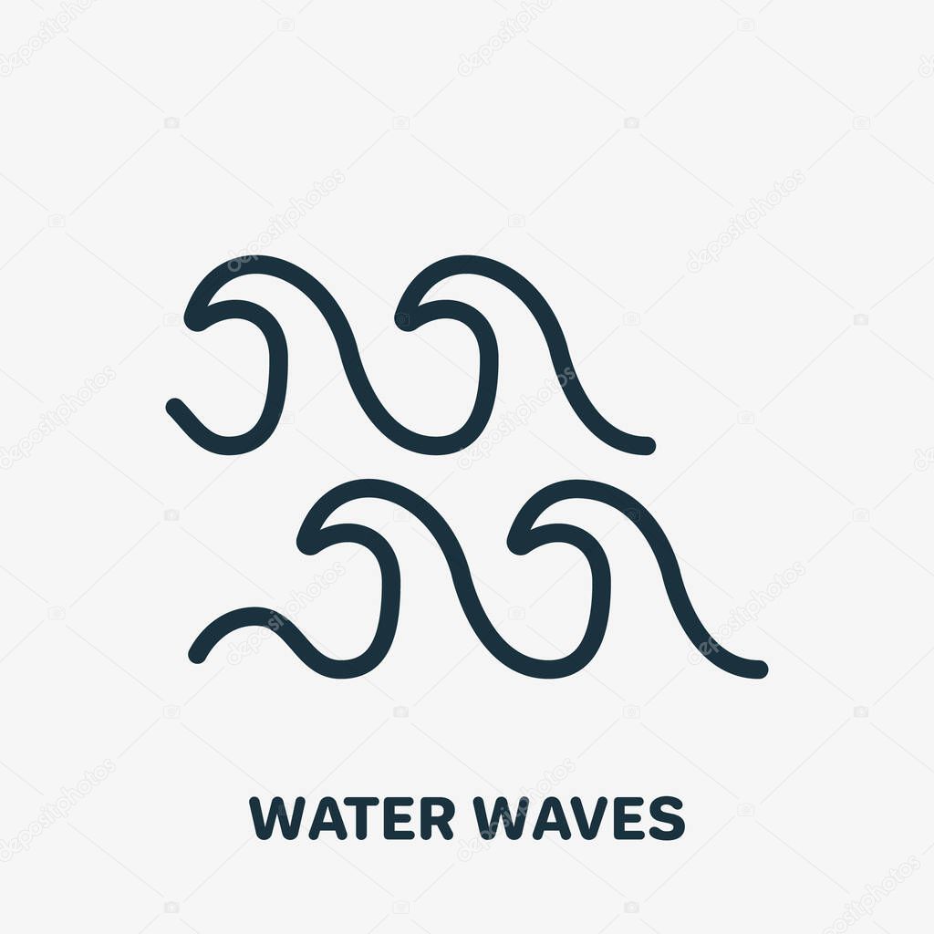 Wave Line Icon. Flowing of Sea, River or Ocean Linear Pictogram. Water Symbol Outline Icon. Editable Stroke. Isolated Vector Illustration