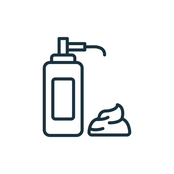 Botella de bomba de espuma para Shave Line Icon. Paquete para loción, gel, pictograma lineal de crema. Contenedor para el producto de cuidado del cabello. Icono de botella de espuma limpiadora. Trazo Editable. Ilustración vectorial aislada — Vector de stock