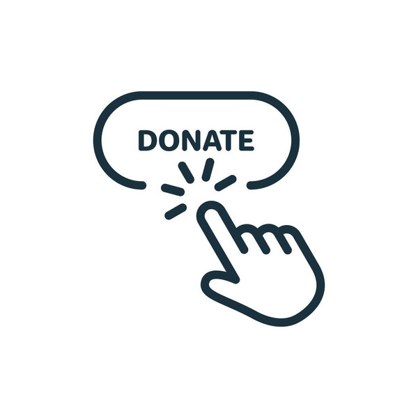 Button for Online Donate Line Icon. Donation with Click Linear Pictogram. Support and Give Help Online Outline Icon. Charity and Donation Concept. Editable Stroke. Isolated Vector Illustration