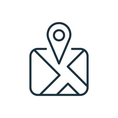 Pin Line Icon haritası. Pointer Linear Pictogram 'lı navigasyon haritası. Konum ve Yol Ana Hattı Simgesi. Düzenlenebilir Vuruş. İzole Vektör İllüstrasyonu