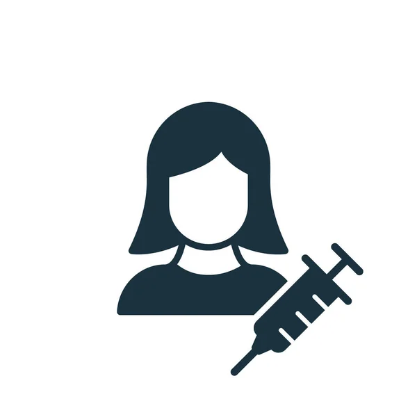 Injection de vaccin pour les femmes. Icône Seringue et Silhouette Femme. Vaccination contre le coronavirus chez la fille. Illustration vectorielle — Image vectorielle