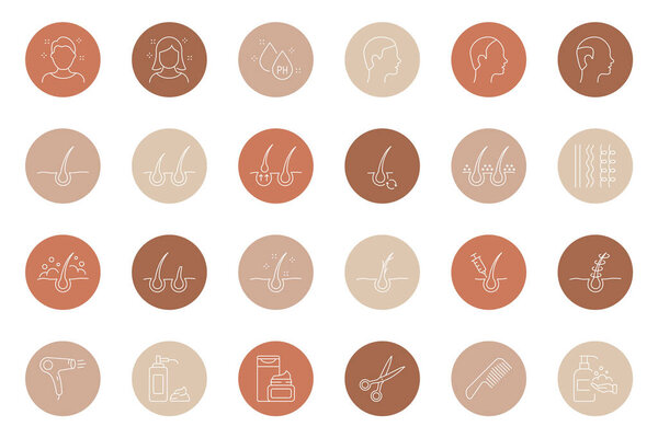 Highlights Line Icon Set. Stories Covers Linear Icons. Highlights for Beauty Bloggers, Barbershop or Hairdressing Salon. Outline Pictogram for Social Media. Vector Illustration