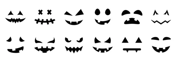 Caras assustadoras e engraçadas para o ícone de silhueta de abóbora de Halloween. Spooky Faces of Ghost Glyph Pictogram. Halloween Horror Emotions Icon. Ilustração Vectorial Isolada —  Vetores de Stock