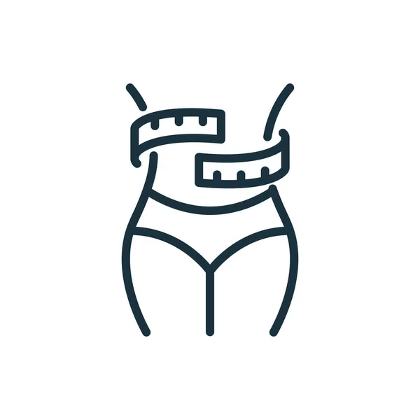 Maß Größe des Umfangs Taille mit Band Line Icon. Schlanke Taille mit geradlinigem Maßband-Piktogramm. Weibliche Schönheit Shape Concept Outline Icon. Editierbarer Schlaganfall. Isolierte Vektorillustration — Stockvektor