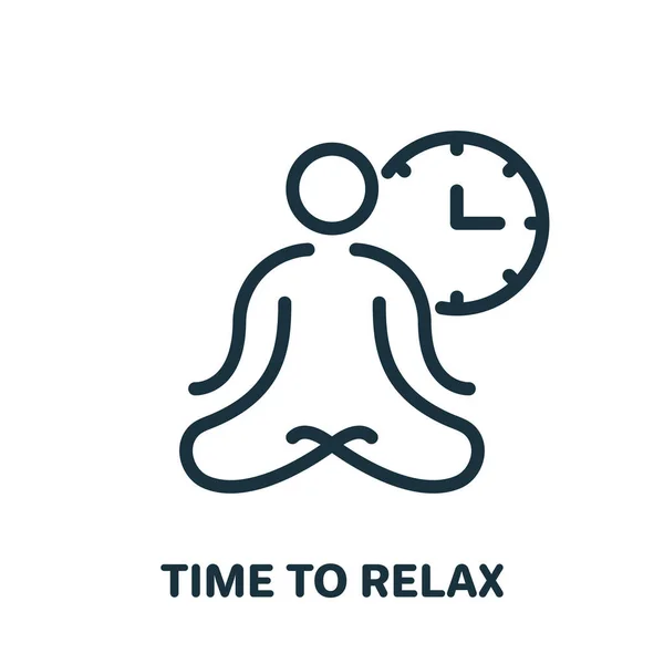 Tijd om te ontspannen, Meditatie, Yoga Line Icoon. Man zit in Lotus positie Lineair Pictogram. Mentale en Body Calm Outline Ikoon. Bewerkbare Stroke. Geïsoleerde vectorillustratie — Stockvector