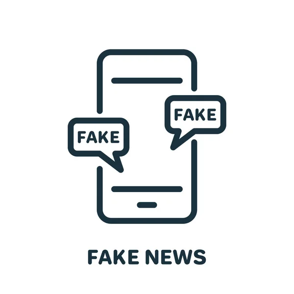 ( 영어 ) Fake News - 모바일 폰 라인 아이콘. ( 영어 ) Hoax, Fake, False on Smartphone Linear Pictogram. 잘못 된 정보를 전달하는 메시지는 아이콘을 출력한다. 불확실 한 개념. 편도선은 편도선이다. 독창적 인 반사기 예 — 스톡 벡터