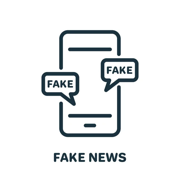 Fake News auf dem Handy. Hoax, Fake, Falsch auf Smartphone Linear Piktogramm. Botschaft mit Fehlinformationen-Umriss-Symbol. Desinformationskonzept. Editierbarer Schlaganfall. Isolierte Vektorillustration — Stockvektor