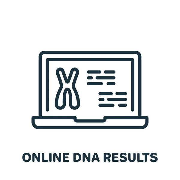 Online DNS teszt eredménye Laptop képernyő ikon. Genetikai információ a számítógépes lineáris piktogramról. Eredménye kromoszóma Online teszt vázlat ikon. Szerkesztő Stroke. Elszigetelt vektor illusztráció — Stock Vector