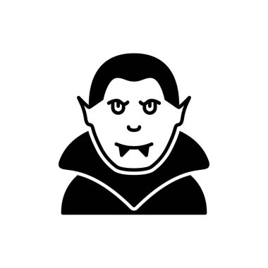 Cadılar Bayramı Korkunç Drakula Siluet Simgesi. Siyah Şirin Vampir Karakteri Glyph Pictogram. Ürkütücü Drakula Vampir Portresi Simgesi. Cadılar Bayramı kostümü. İzole Vektör İllüstrasyonu