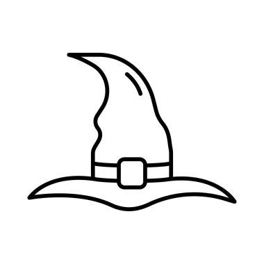 Cadılar Bayramı için Kara Cadı Şapkası Simgesi. 31 Ekim Pictogram Parti için Sihirbaz Sivri Şapkası. Cadılar Bayramı Kutlaması Taslak Simgesi 'nde Sihirbaz' ın suç ortağı. Düzenlenebilir Vuruş. Vektör İllüstrasyonu