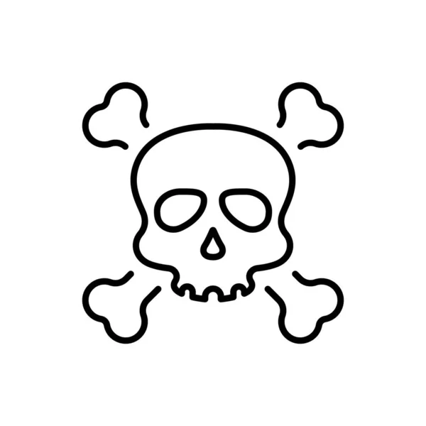 Чёрный череп с костями креста для иконы Хэллоуина. Лицо скелета со скрещенными костями Линейная Пиктограмма. Опасность, Яд, Токсичность, Биологическая икона. Редактируемый удар. Векторная миграция — стоковый вектор
