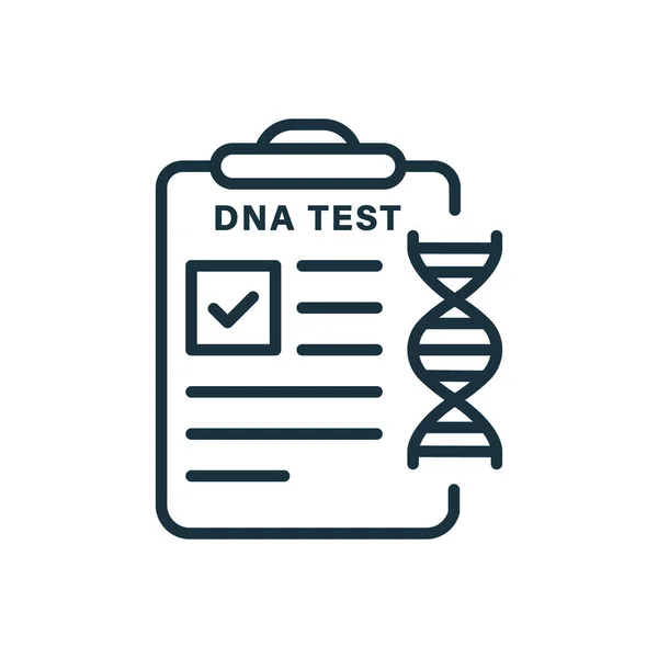 DNA解析結果文書分子構造を持つデオキシリボ核酸ヘリックスラインアイコン。DNA検査結果レポート｜Pictogram。遺伝情報の概要アイコン。編集可能なストローク。絶縁ベクトルイラスト — ストックベクタ