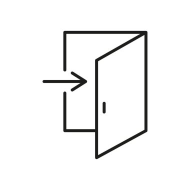 Ok çizgisi simgesi olan kapıyı aç. Çıkış, giriş ve yön bulma ana hatları sembolü. Yönlendirme ve Erişilebilirlik. Düzenlenebilir Vuruş. İzole Vektör İllüstrasyonu.