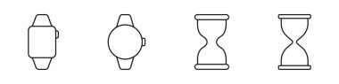 Smartwatch ve Kum Saati Hattı Simgesi Ayarlandı. Zaman Yönetimi, Dijital ve Geleneksel Zaman Saklama Ana Hattı Sembolü. Modern ve Klasik Zaman İzleme. Düzenlenebilir Vuruş. İzole Vektör İllüstrasyonu.
