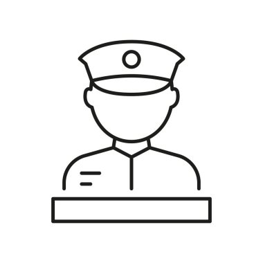 Polis memuru Avatar Hat Simgesi. Emniyet Teşkilatı, Güvenlik ve Kamu Güvenliği Sembolü. Üniformalı Profesyonel Temsilci. Düzenlenebilir Vuruş. İzole Vektör İllüstrasyonu.