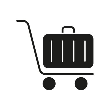 Araç Katı Simgesi 'ndeki bagaj. Seyahat Kolaylığı, Bagaj Taşımacılığı ve Havaalanı Hizmetleri Siluet Sembolü. Verimli toplanma ve hareket kabiliyeti. İzole Vektör İllüstrasyonu.