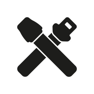 Uçak Koltuğu Kemeri Emniyet Silüeti Simgesi. Yolcu Güvenliği ve Seyahat Konforu Sembolü için Uçuş Koruma Ekipmanı. İzole Vektör İllüstrasyonu.