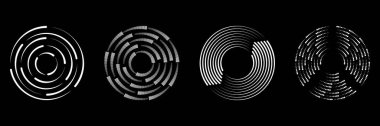Yarım ton Geometrik Hız Çizgileri Çemberi. Kalın yarım ton Hız Hatları. Soyut Sarmal Dairesel Çizgi Şekilleri Koleksiyonu. İzole Vektör İllüstrasyonu.