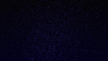 Koyu mavi uzayda parlak ışık ve toz parçacıkları uçuşu. Güçlü bir derinlik duygusu olan dinamik, kozmik bir atmosfer. Tünelden uçan yumuşak mavi parçacıkların gece gökyüzü arka planı. 4K.