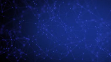 Soyut fütüristik koyu mavi arkaplan çizgiler ve noktalardan oluşan pleksus. Dijital teknoloji, büyük veriler, yüksek hızlı bağlantı görselleştirme. 4K.