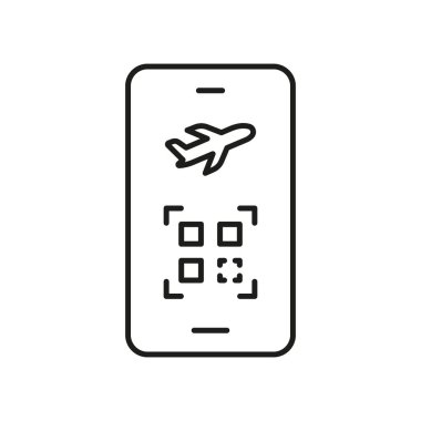 Mobil Biniş Geçiş Hattı Simgesi. Dijital Havayolu Biletleri ve QR Kod Seyahat Sembolü. Uçuş Kontrol ve Mobil Bilet Teknolojisi. Düzenlenebilir Vuruş. İzole Vektör İllüstrasyonu.