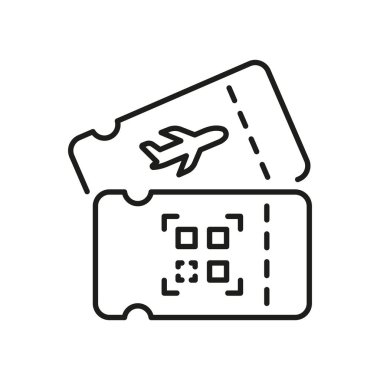 Qr kod hattı simgesi olan uçak bileti. Dijital biniş kartı ve seyahat kimlik doğrulama sembolü. Modern Hava Seyahati ve Güvenlik. Düzenlenebilir Vuruş. İzole Vektör İllüstrasyonu.