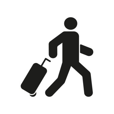 Bavullu Gezgin Katı Simge. Seyahat, Turizm ve Ulaşım Silüeti Sembolü. Seyahat ve Trip Illustration. İzole Vektör İllüstrasyonu.