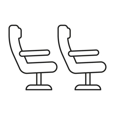 Uçak Koltukları Hattı Simgesi. Uçuş Konforu ve Yolcu Koltuğu Taslak Sembolü. Seyahat ve Havacılık Tasarımı. Düzenlenebilir Vuruş. İzole Vektör İllüstrasyonu.