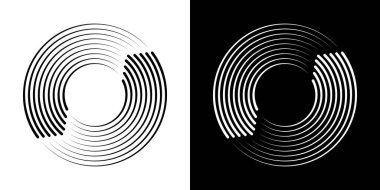 Konsantrik Dairesel Çizgiler Simge Ayarları. Soyut Geometrik Desen ve Optik İllüzyon Tasarım Özet Sembol Koleksiyonu. Modern Minimalist Sanat. İzole Vektör İllüstrasyonu.