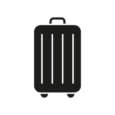 Yuvarlanan Bavul Katı Simgesi. Seyahat, Bavul ve Tatil Siluet Sembolü. Taşınabilir Depo ve Seyahat Esasları. İzole Vektör İllüstrasyonu.