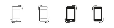 Cep Telefonu Ekran Hareketi Hattı ve Katı Simge Ayarları. Oklar Döndürme, Eğim ve Döndürme Sembol Koleksiyonunu Gösterirken Aygıt Yönlendirme Değişikliği. İzole Vektör İllüstrasyonu.