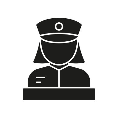 Polis memuru Avatar Solid Icon. Emniyet Teşkilatı, Kamu Güvenliği ve Güvenlik Personel Silueti Sembolü. Profesyonel Otorite Temsilcisi. İzole Vektör İllüstrasyonu.