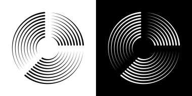 Dairesel Konsantrik Satır Simgesi Ayarları. Soyut Geometrik Desen ve Hız Çizgileri Çemberi.. Dinamik Hareket ve Döndürme Efekti Sembol Koleksiyonu. İzole Vektör İllüstrasyonu.