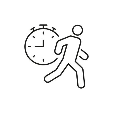 Stopwatch Satır Simgesi ile Çalıştırılıyor. Zaman yönetimi, hız ve verimlilik ana hatları. Verimlilik ve Performans İzleme. Düzenlenebilir Vuruş. İzole Vektör İllüstrasyonu.