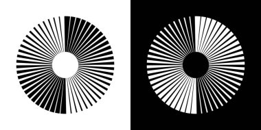 Dairesel Radikal Çizgiler Optik İllüzyon Seti. Görsel Algı ve Hipnotik Desen Özet Sembol Koleksiyonu. Dönen Spiral Hız Çizgileri Çember şeklinde. İzole Vektör İllüstrasyonu.