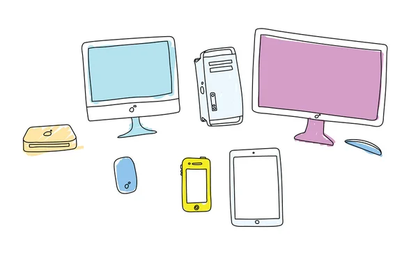 Doodle gadget-uri colorate pe alb — Fotografie, imagine de stoc
