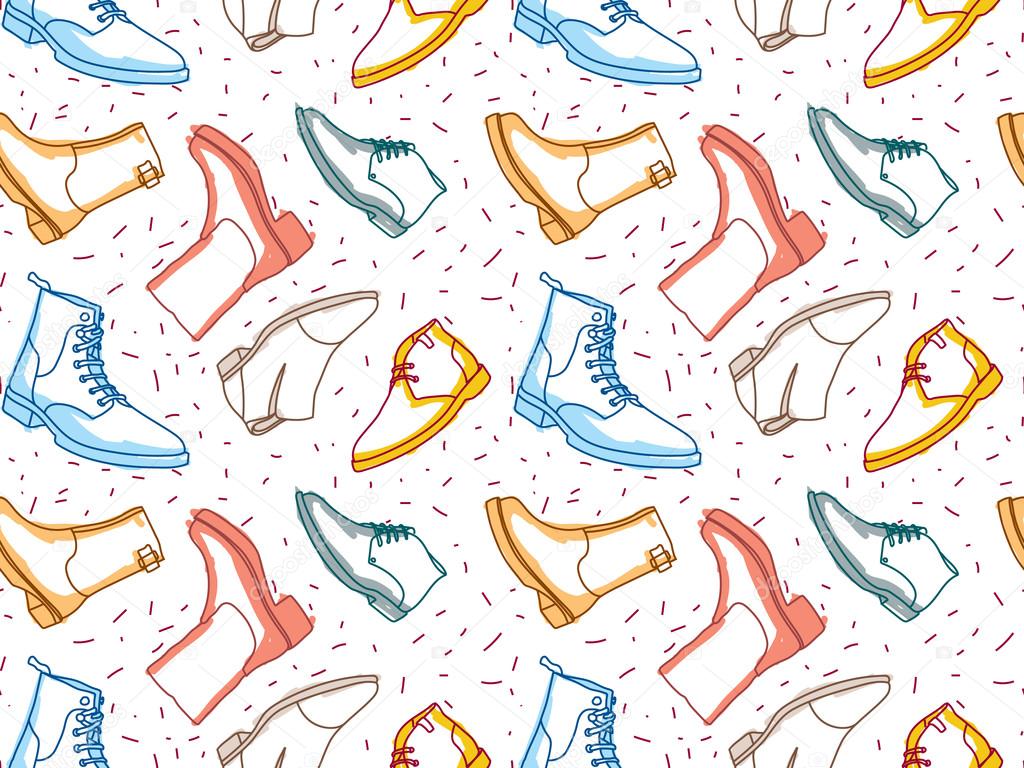 Colored line art with shading boots seamless pattern 