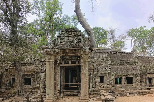 Antik Angkor Kamboçya Daki Prohm Tapınağının Kalıntıları Girişte Sütunları Boş — Stok fotoğraf