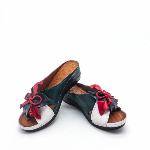 Sapatos Verão Femininos Fundo Branco Mulas Couro Genuíno Com Solas — Fotografia de Stock