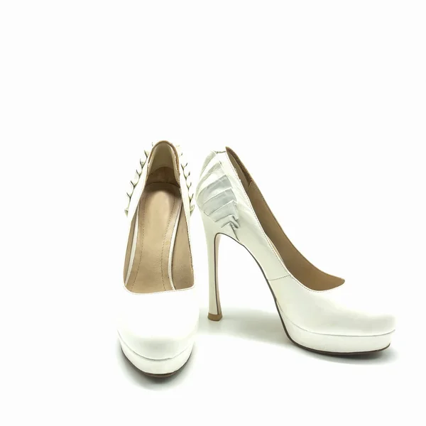 Zapatos Blancos Mujer Con Tacón Alto Plataforma Hecho Cuero Genuino — Foto de Stock