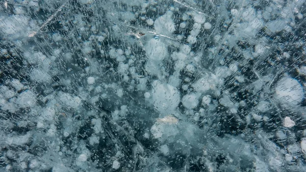 Glace Transparente Lac Baïkal Gros Plan Des Fissures Sont Visibles — Photo