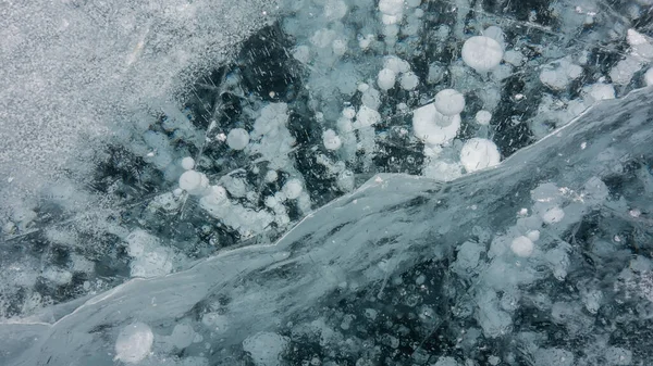 Povrchu Průhledného Tyrkysového Ledu Sníh Jsou Tam Trhliny Hlubinách Jsou — Stock fotografie