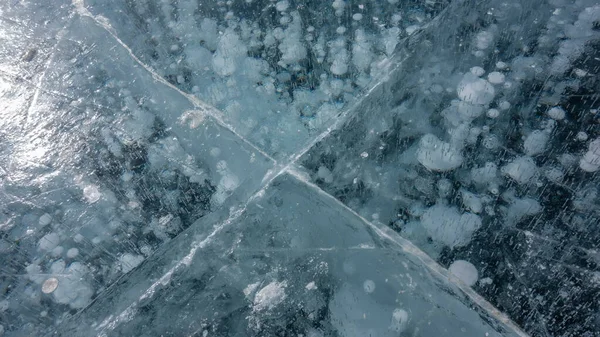 Des Colonnes Bulles Méthane Gelées Élèvent Des Profondeurs Lac Sur — Photo