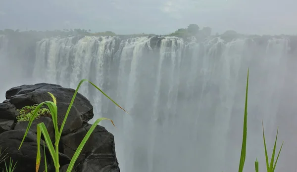 Die Mächtigen Ströme Der Victoria Falls Stürzen Den Abgrund Ein — Stockfoto
