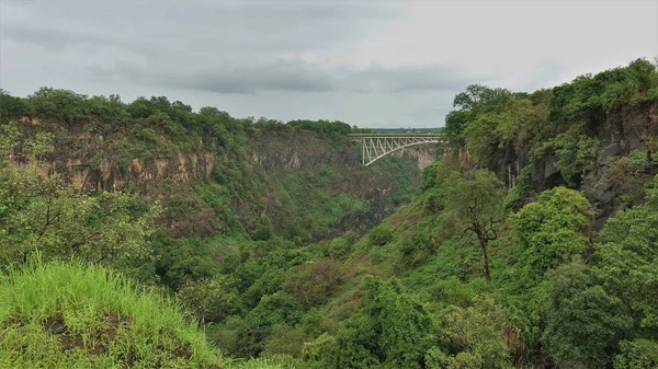 Через Глубокое Ущелье Проходит Арочный Мост Пышная Тропическая Растительность Крутых — стоковое фото