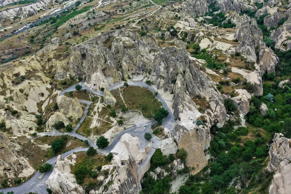 Aerial View Goreme Open Air Museum Hiking Trails Pass Ancient — Stock Photo, Image