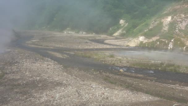 Het Dal Van Geisers Stroomt Een Kronkelende Rivier Langs Een — Stockvideo